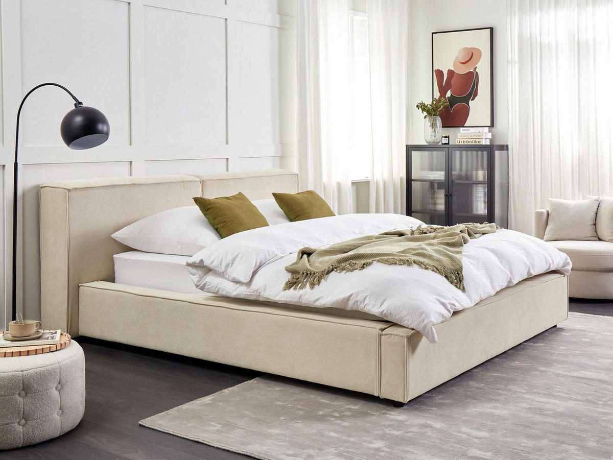 POLSTERBETT 160/200cm Beige Linards - Beige, Naturmaterialien/Textil (160/200cm) - Beliani