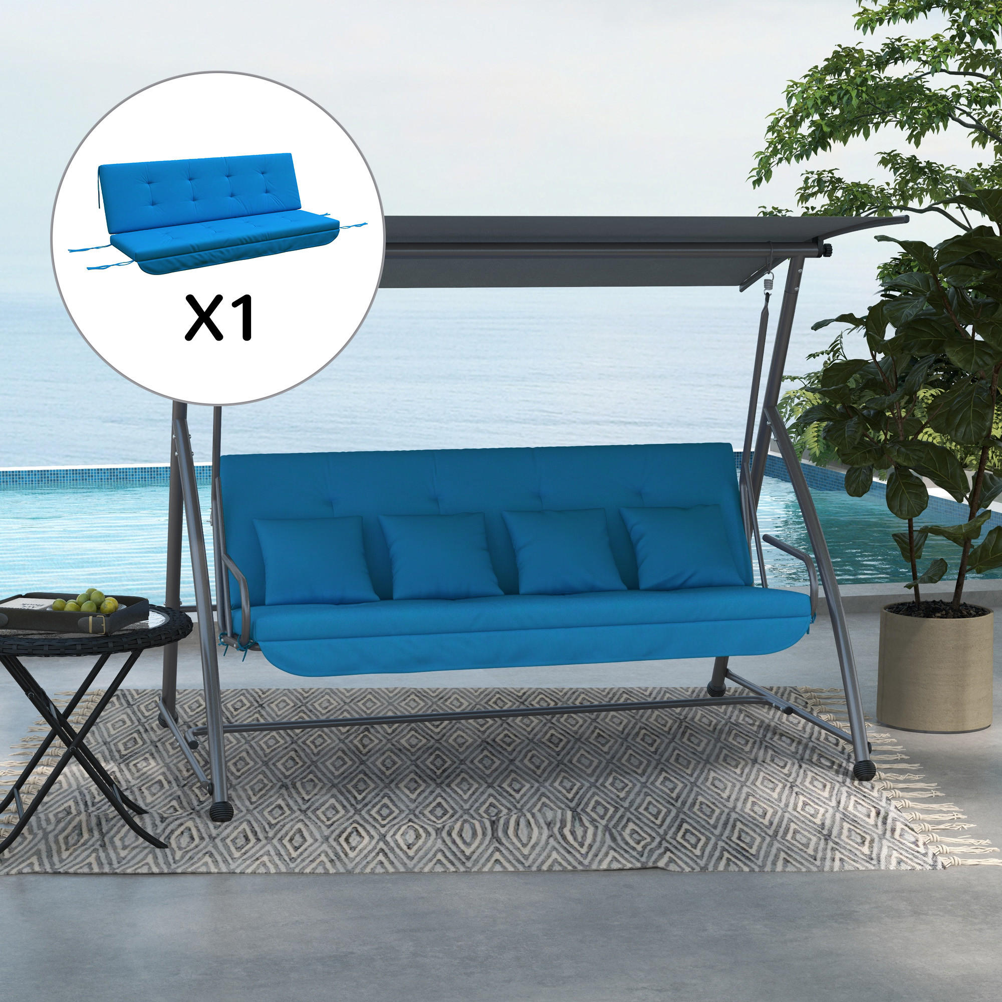 SITZKISSEN, Polyesterstoff, Blau - Blau, Kunststoff (100/8/170cm) - Outsunny