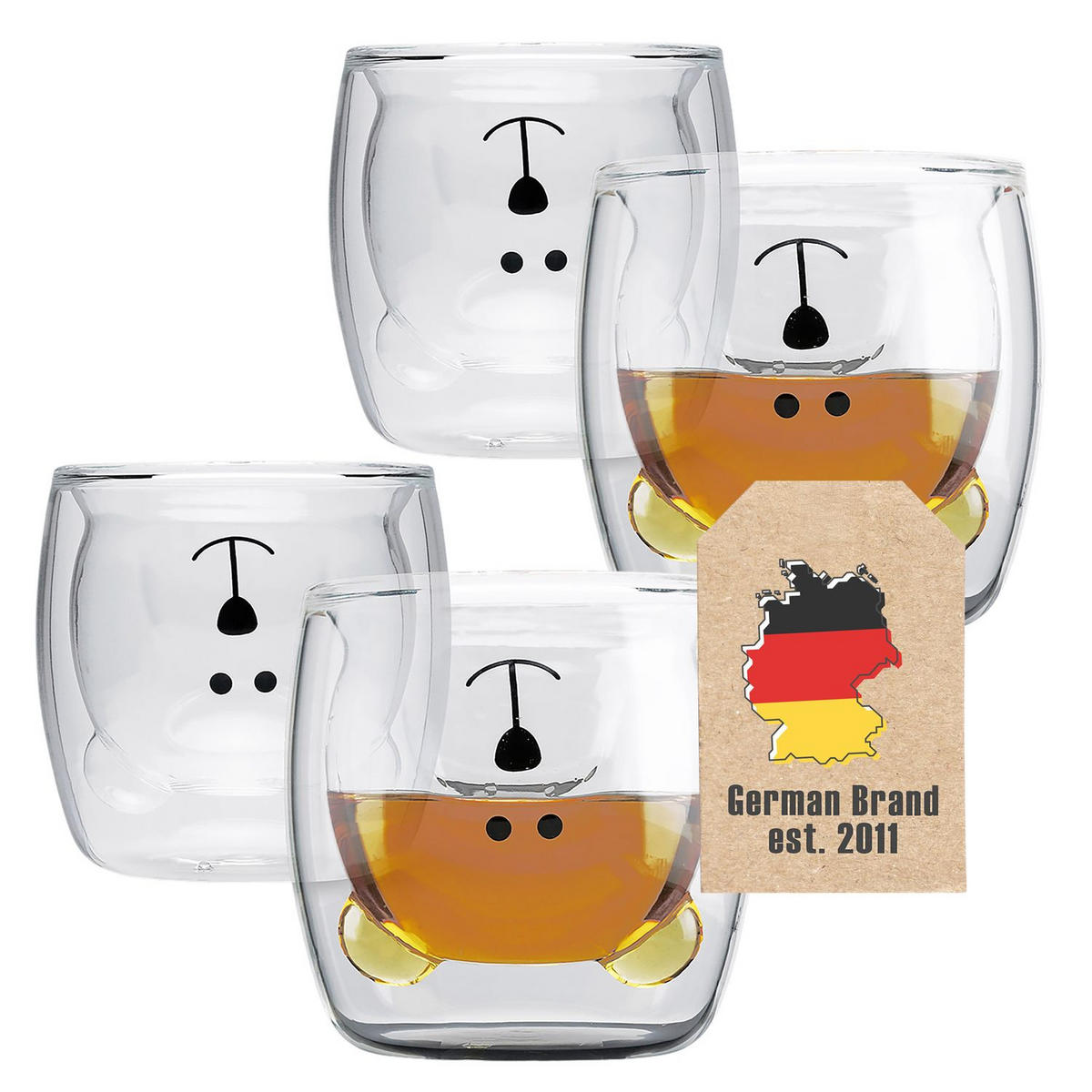 KAFFEEGLAS Bären Design 230 ml (4er-Set) - Transparent, Glas - Intirilife