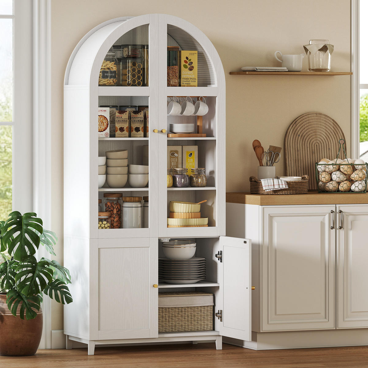 HIGHBOARD DE-11336 Vitrine mit 2 Acryltüren & verstellbaren Böden Weiß - Weiß, Holzwerkstoff (40/180/78cm) - ComfortXL