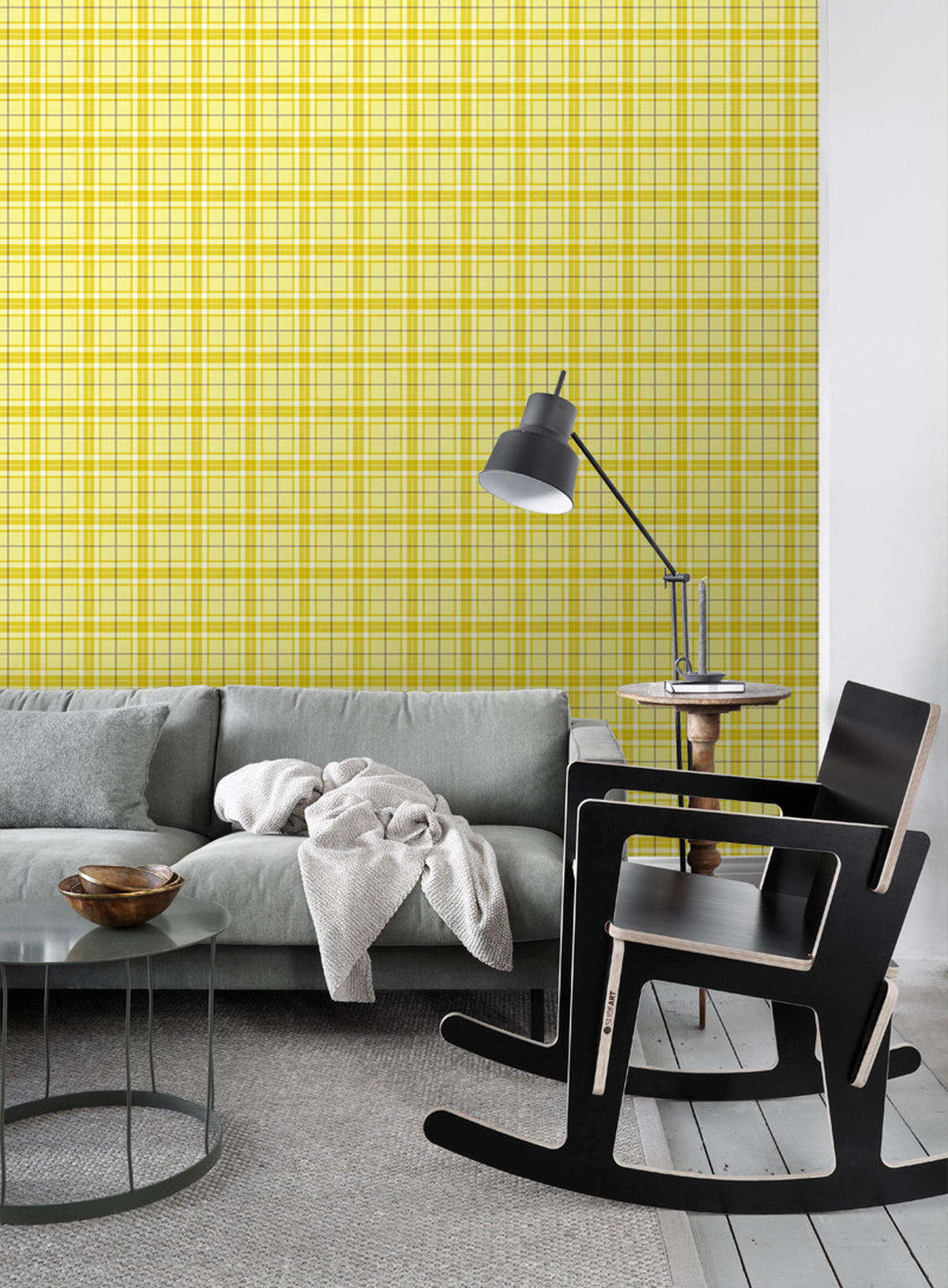 TAPETE Karomuster 53 cm x 10.05 m - Gelb, Papier (53/1000cm) - ESTAhome