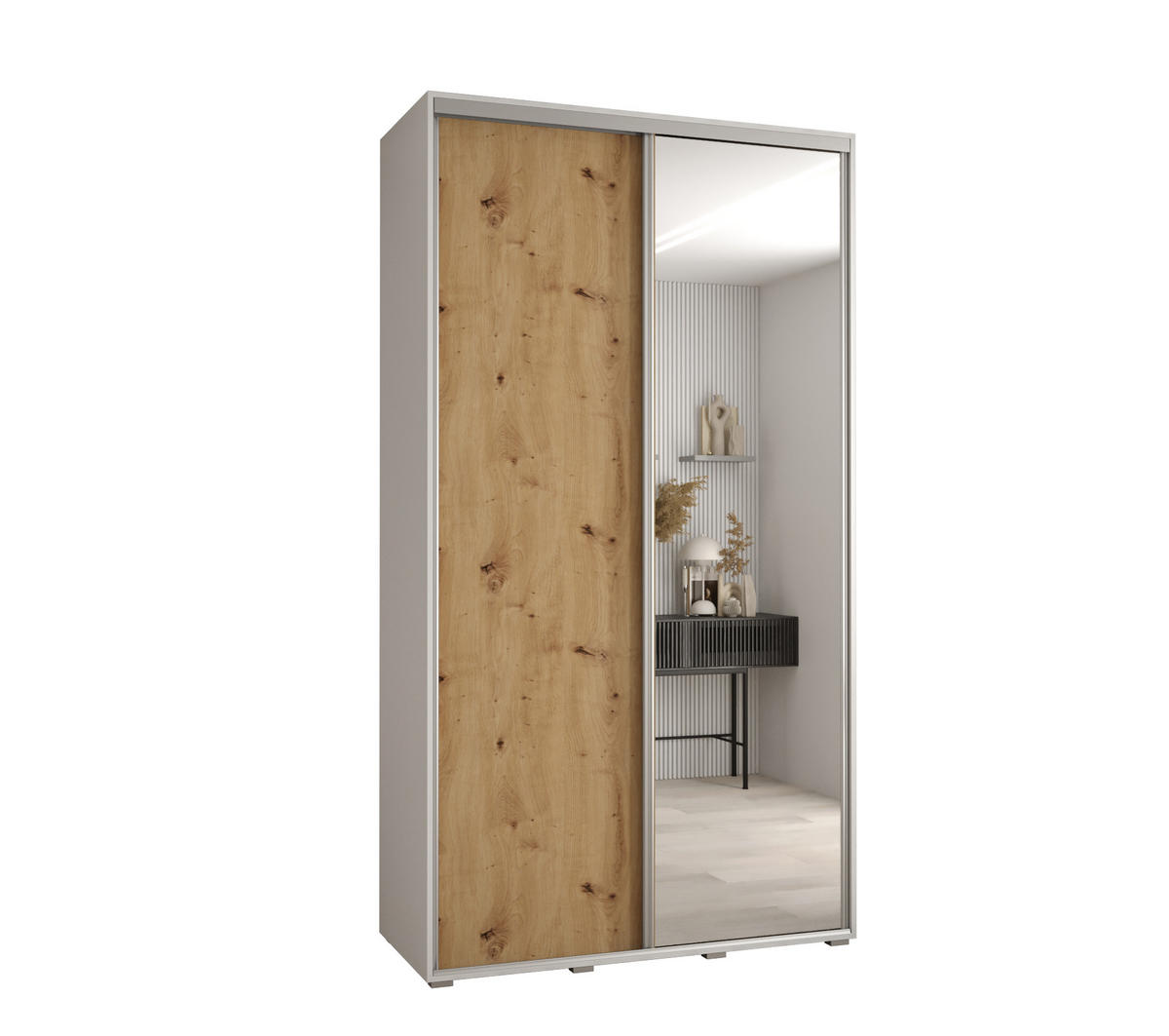 SCHWEBETÜRENSCHRANK 235,2/140/60 2-türig - Silberfarben/Weiß, Holz/Metall (140/235/60cm) - Abiks Möbel