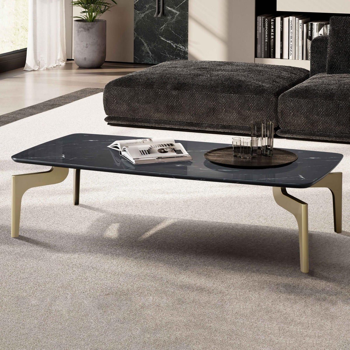 COUCHTISCH Schwarz/Gold Hochglanz Marmor Optik 120x60x30.5 cm Metall-Gestell - Goldfarben/Schwarz, Holzwerkstoff/Metall (60/120/31cm) - KADIMA DESIGN