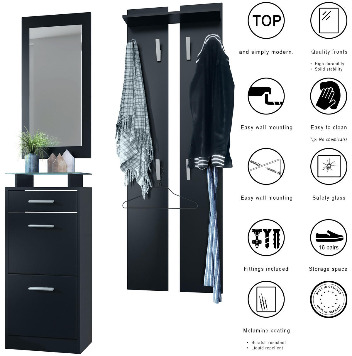 GARDEROBE Loret Front in Weiß matt - Weiß, Holzwerkstoff (140/200/23cm) - Vladon