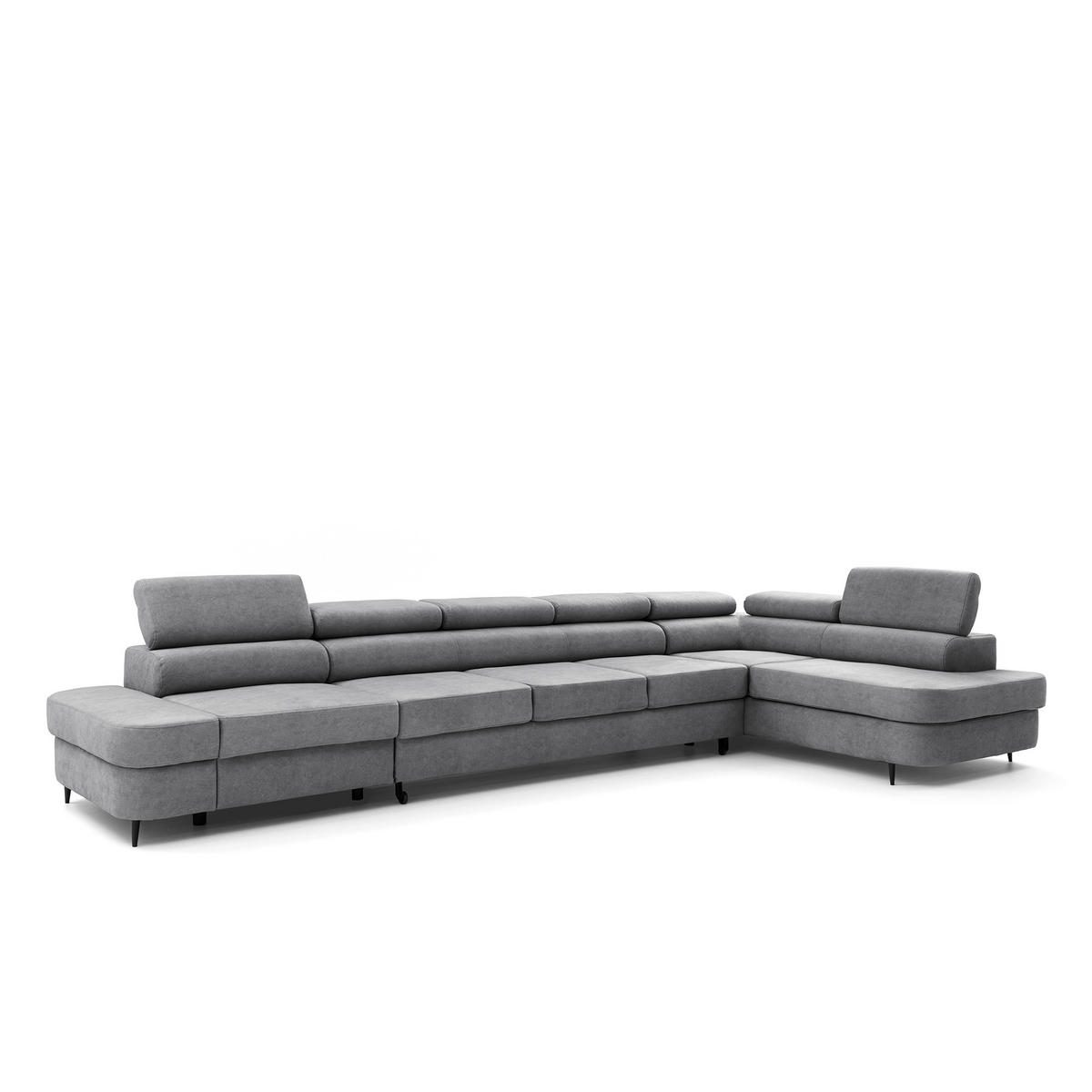 ECKSOFA PRIAM XXL L-Form Rechts mit Schlaffunktion 125x265 Velours Grau - Schwarz/Grau, Holz/Textil (420/203cm) - Muffo