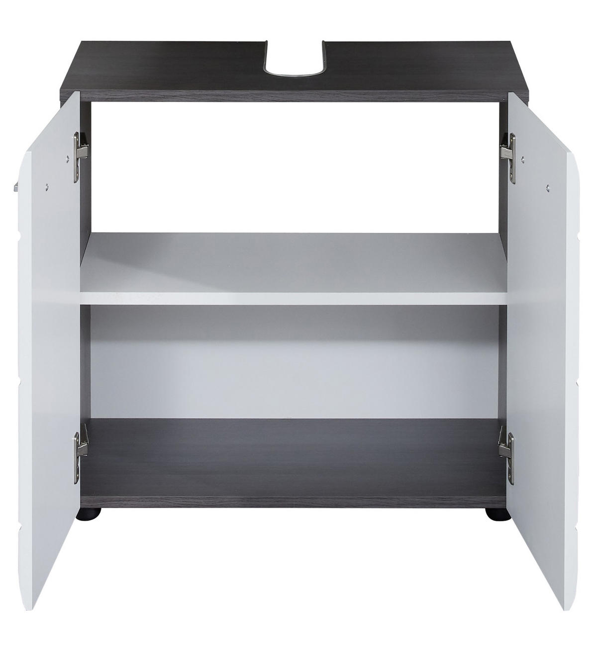 WASCHBECKENUNTERSCHRANK weiß Hochglanz, grau Badschrank 60 x 57 cm - Weiß Hochglanz/Silberfarben, Holzwerkstoff/Kunststoff (60/57/31cm) - Top.Furn