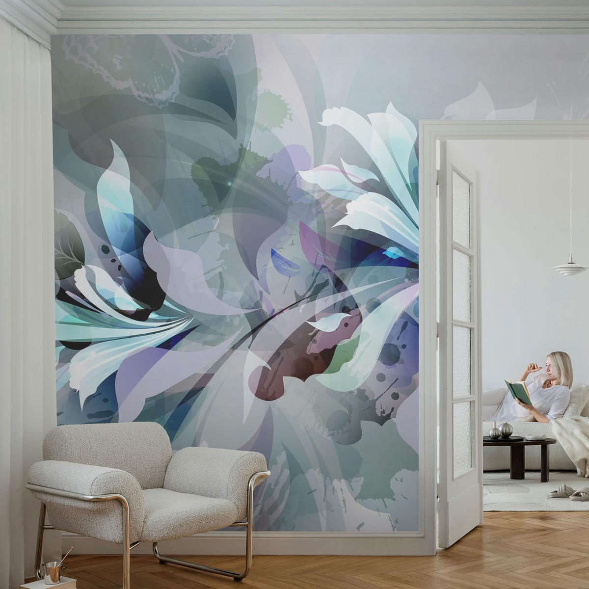 FOTOTAPETE 104x70 cm - Florale Abstraktion - Grün, Textil (104/70cm) - Wallfluent