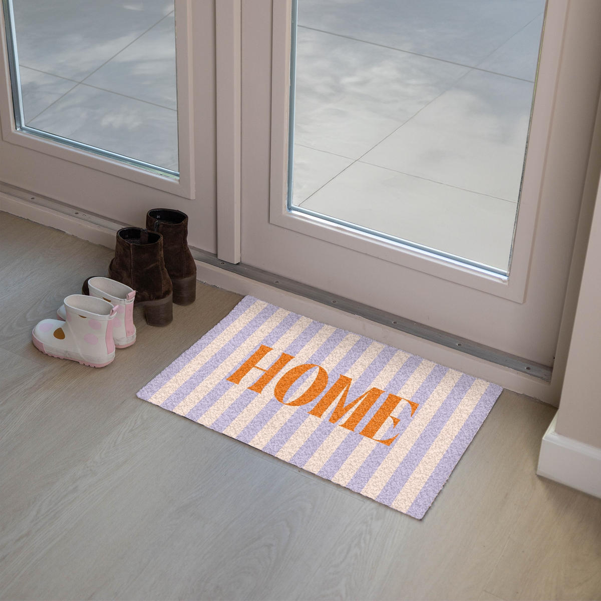 FUSSMATTE Lila – Orange – Streifen – Startseite 60x40 cm - Flieder, Kunststoff (60/0.4cm) - MuchoWow