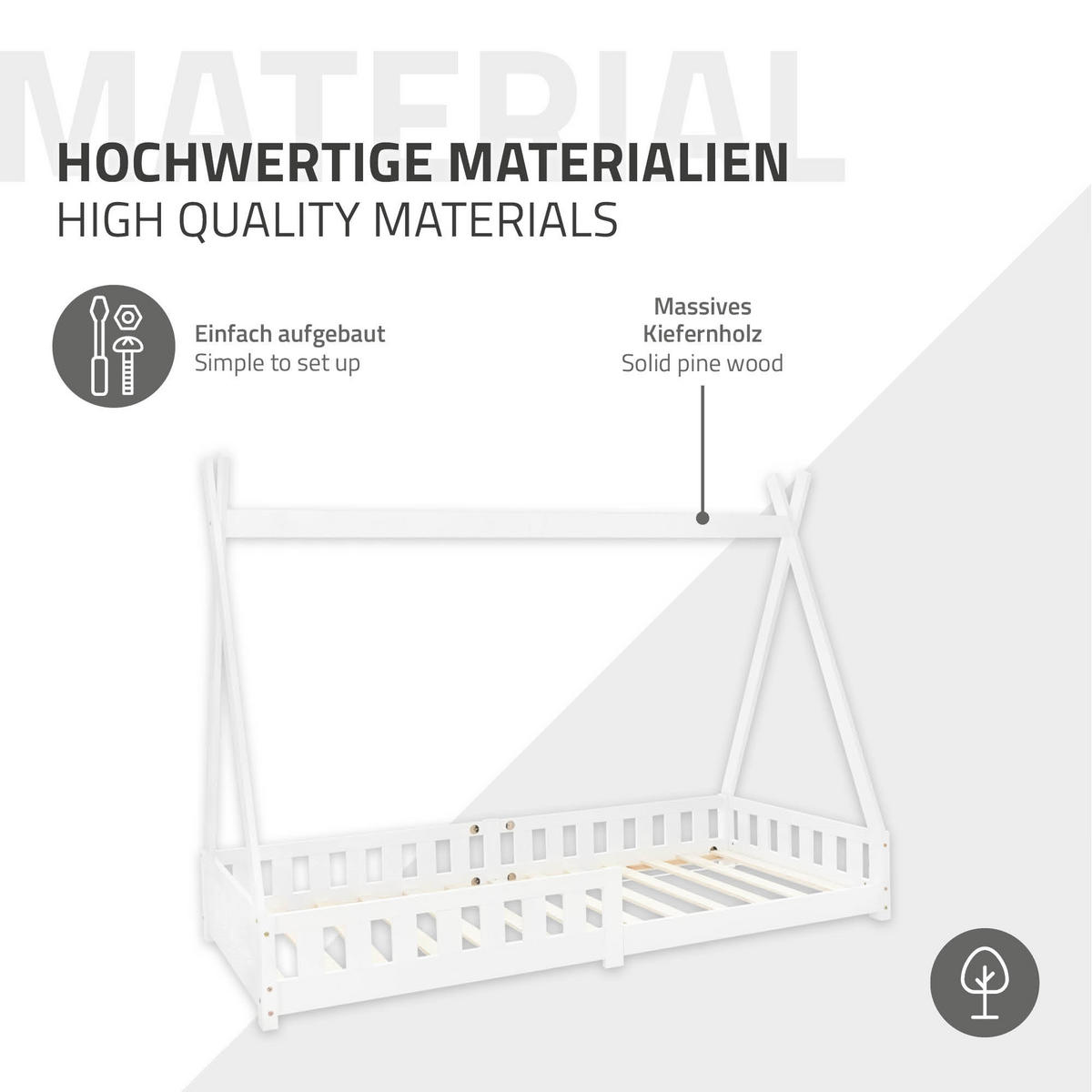 KINDERBETT Tipi 90x200 cm Weiß - Weiß, Holz (90/200cm) - ML-DESIGN