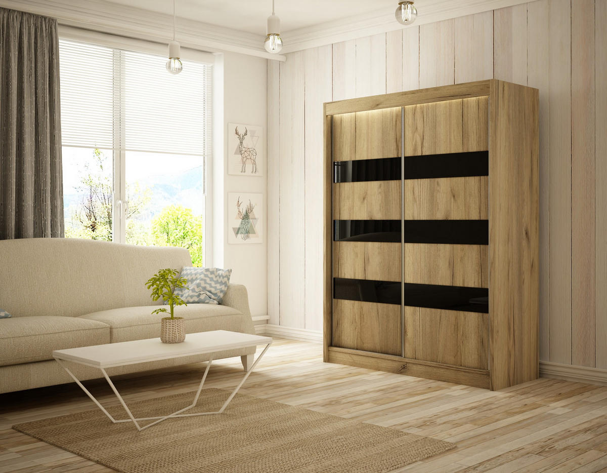 KLEIDERSCHRANK SOLTI mit LED - 120 cm - Braun|Schwarz - Schwarz/Braun, Holzwerkstoff (120/215/61cm) - ALTDECOR