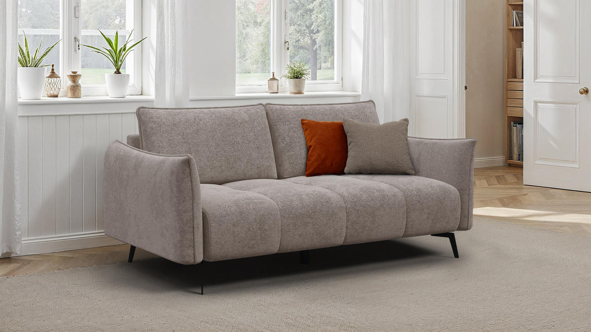 SOFA AERA 2,5-Sitzer, dunkelbeige - Beige/Schwarz, Holz/Textil (187/89/96cm) - Courtois Laville