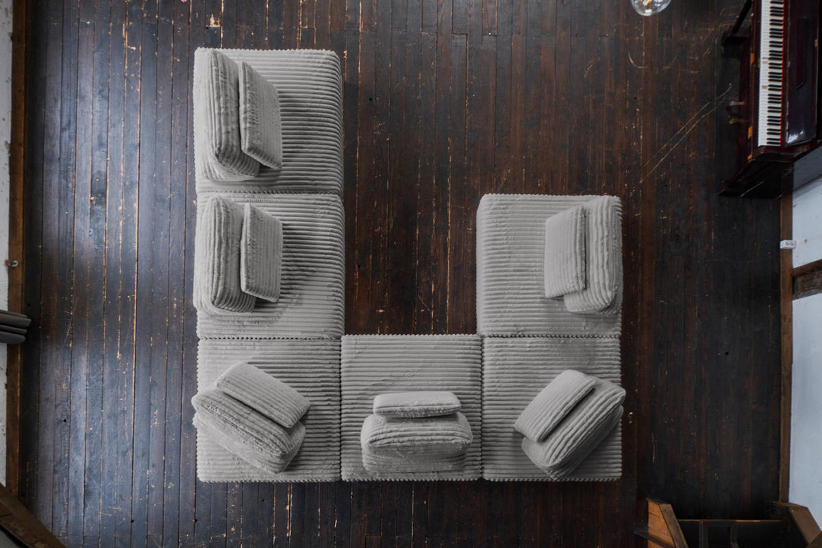 MODULSOFA WIOLO SOFT 6 MODULE 6 KISSEN Grau Cord - Schwarz/Grau, Kunststoff/Textil (333/84/333cm) - KAWOLA