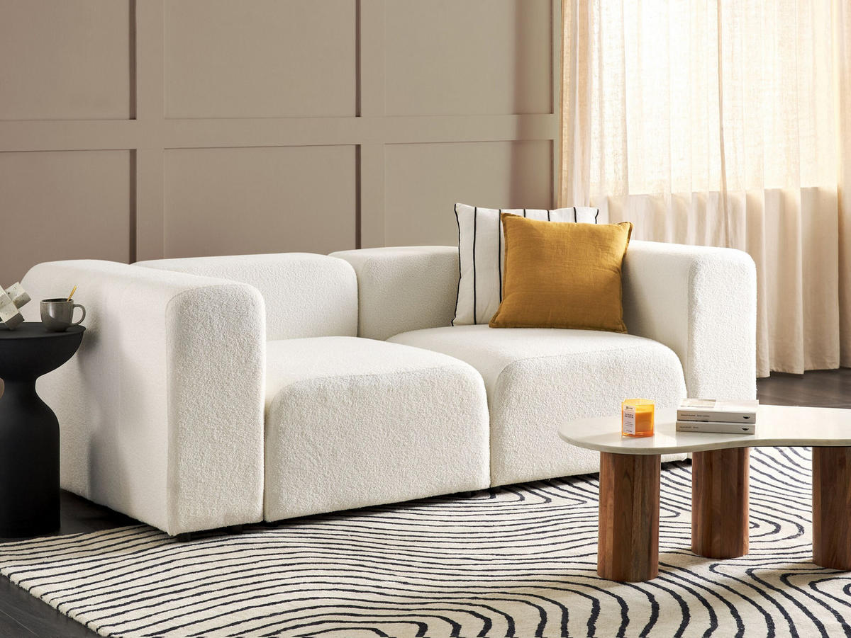 2-SITZER-SOFA Bouclé cremeweiß Falsterbo - Weiß, Textil (204/70/105cm) - Beliani