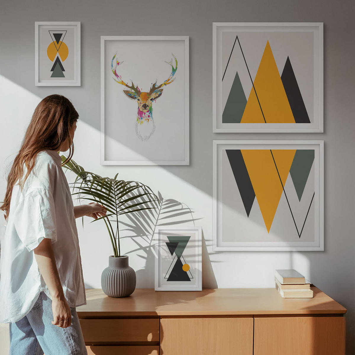 WANDBILDER 5er-Set - 50x50 cm & 20x30 cm & 40x60 cm Weißer Rahmen - Italienische Städte (Aquarell) - Weiß, Kunststoff (40/60cm) - ArtPrintCave