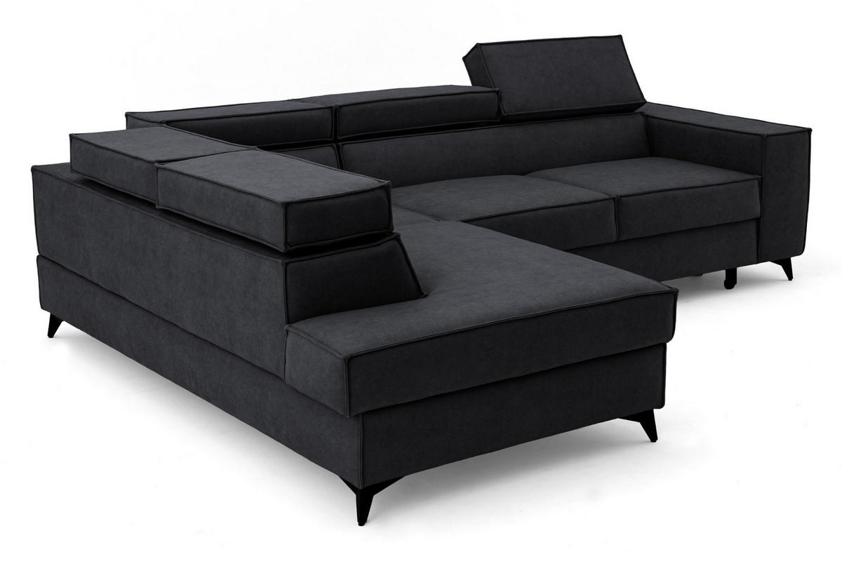 ECKSOFA PURE L Links mit Schlaffunktion 127x199 Velours Graphit - Graphitfarben/Schwarz, Holz/Textil (281/204cm) - Muffo