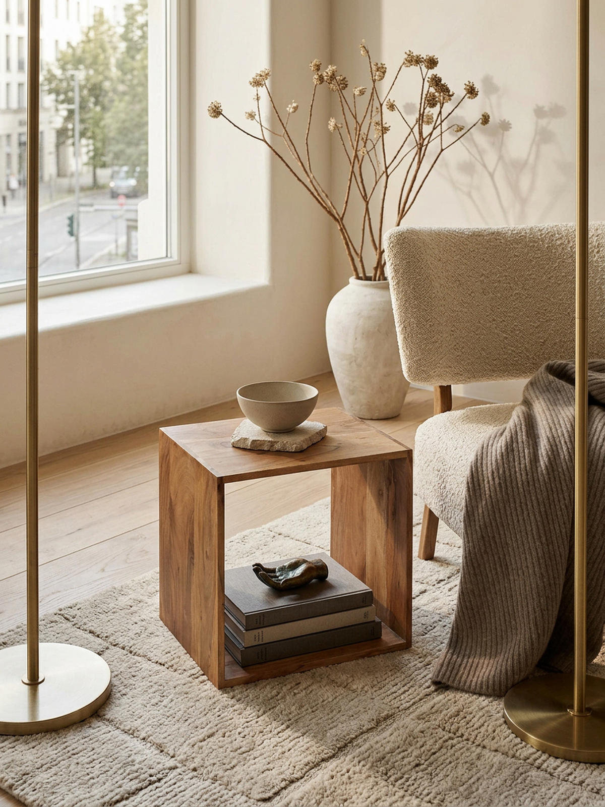BEISTELLTISCH Massivholz Regalform Cube NAKO, Beige 43x33x43 cm - Beige, Holz (33/43/43cm) - KADIMA DESIGN