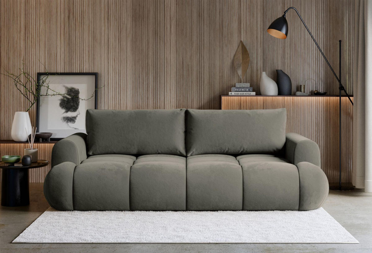3-SITZER SOFA Ombo Doce Dunkelbeige wasserabweisender Samt - Anthrazit/Schwarz, Kunststoff/Textil (250/92/110cm) - Selsey