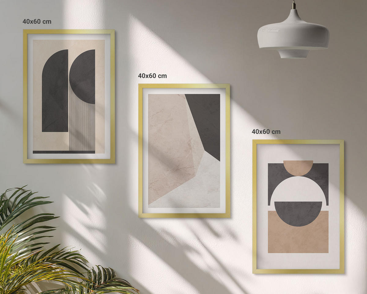 BILDER SET 3er Set - 40x60 cm Goldrahmen - Abstrakte Formen beige braun - Goldfarben, Kunststoff (40/60cm) - TULUP