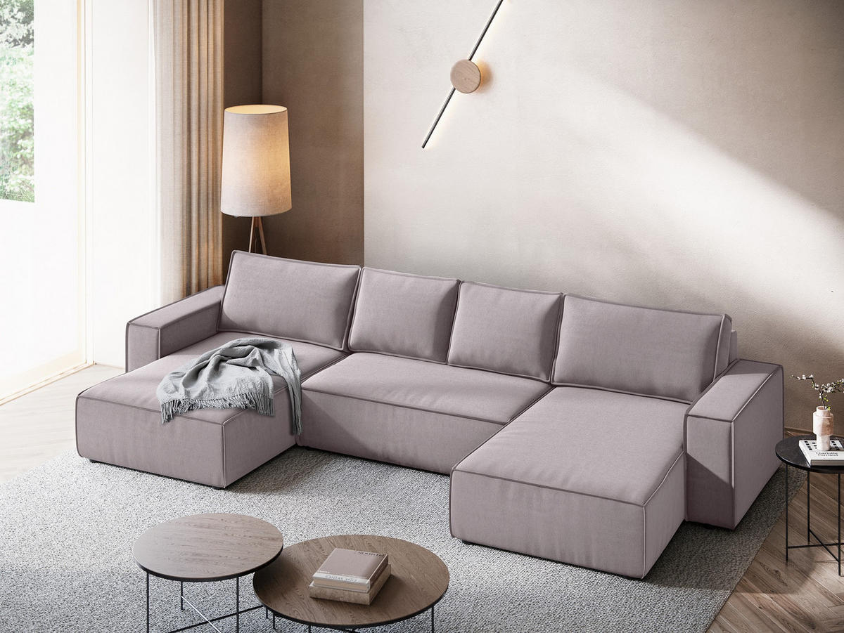 WOHNLANDSCHAFT Samt Stoff Violett - Lila/Flieder, Kunststoff/Textil (398/82/185cm) - Makamii