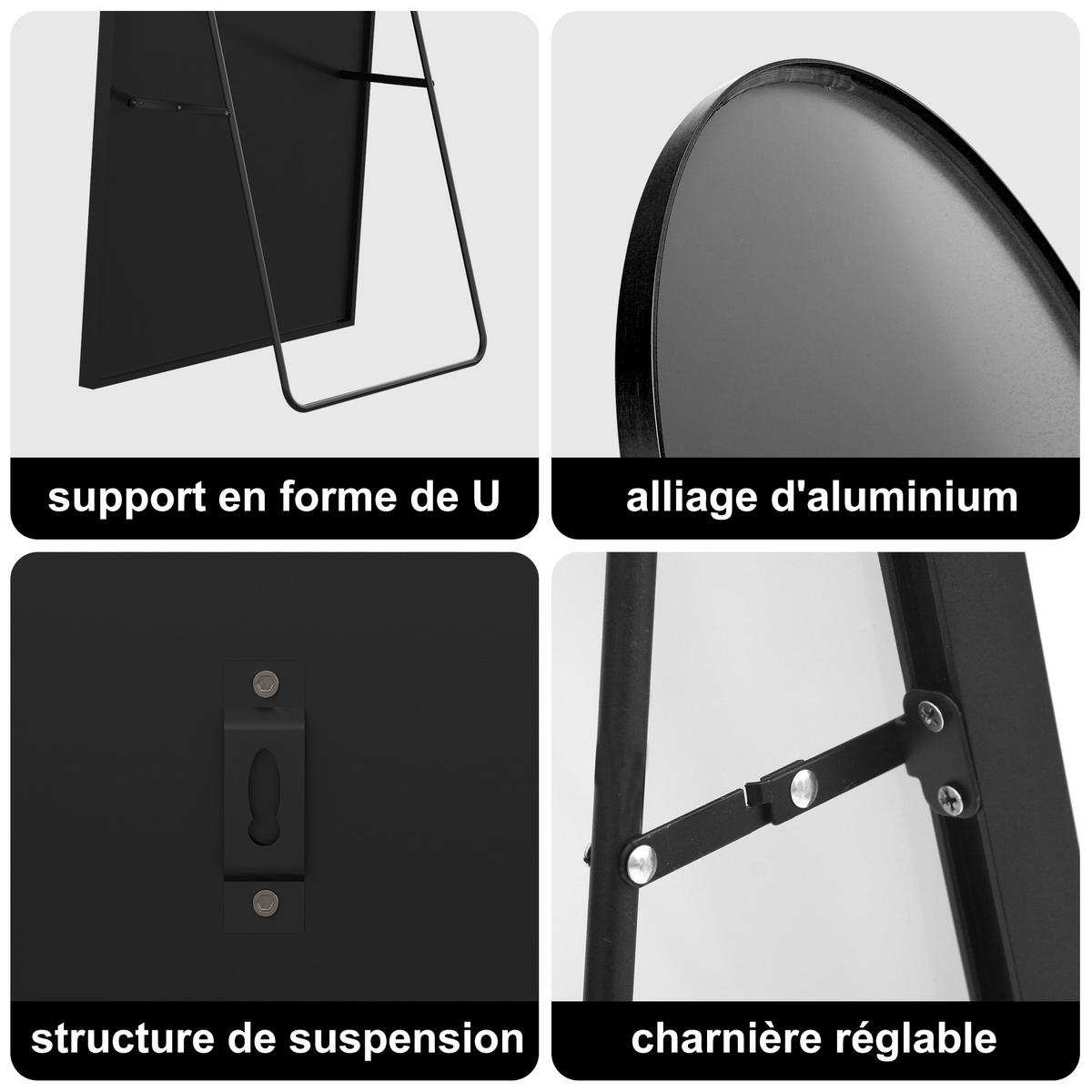 STANDSPIEGEL Bogenform 54 x 164 cm, wandmontierbar, neigbar, schwarz - Schwarz, Metall (54/164/3cm)