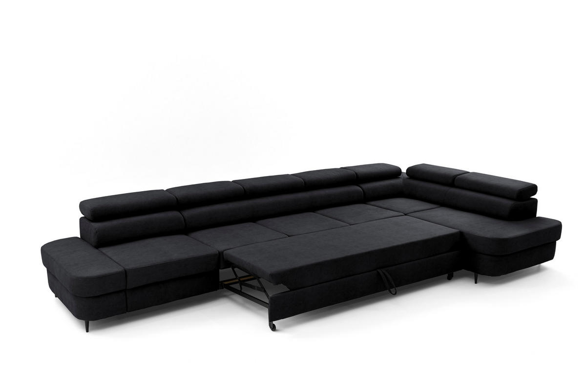 ECKSOFA PRIAM XXL L-Form Rechts mit Schlaffunktion 125x265 Velours Schwarz - Schwarz, Holz/Textil (203/420cm) - Muffo