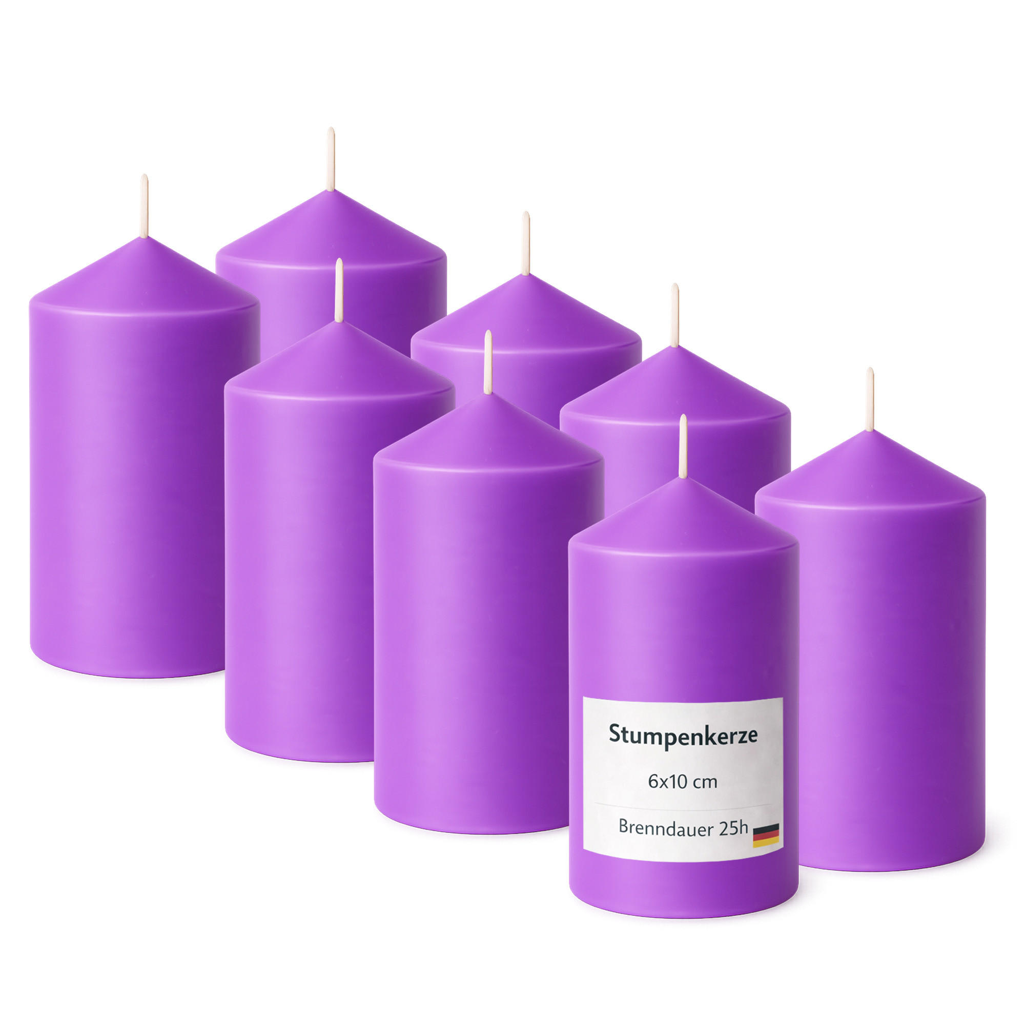 STUMPENKERZEN (8er Pack) Ø6cm x 10cm - Lila - Lila, Naturmaterialien (10cm) - HS Candle