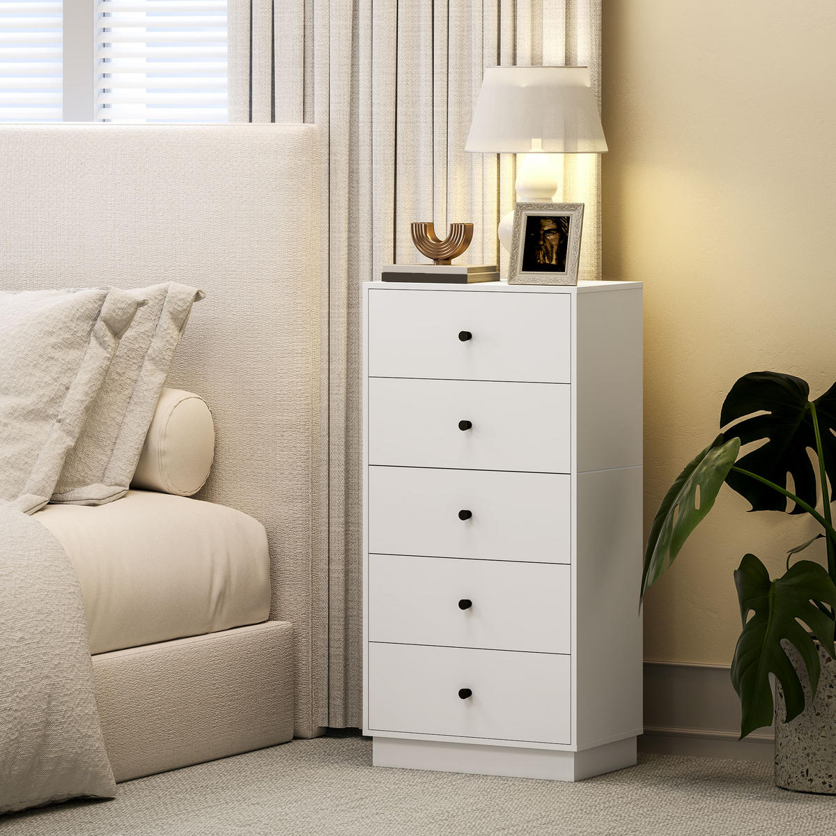 KOMMODE Sideboard mit 5 Schubladen Schrank aus Holzwerkstoff 47 x 29 x 95 cm Weiß - Weiß, Holzwerkstoff (47/95/29cm) - HOMCOM