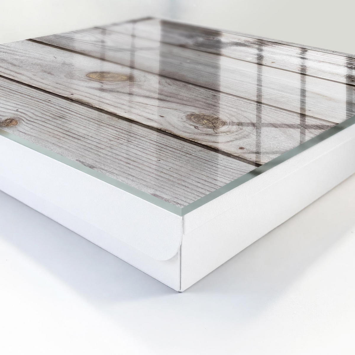 SCHLÜSSELBOX Weiß 30x30 cm – Türöffnung nach rechts - Holzstruktur - Grau, Metall (30/30/5cm) - TULUP