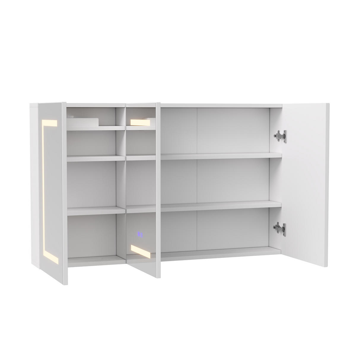 SPIEGELSCHRANK, Wandbadezimmerschrank mit LED-Spiegel, 60 x 100 cm, 3 Türen, integrierte Steckdose und USB-Anschlüsse - Weiß, Glas (60/100.4/13.5cm) - Waldena