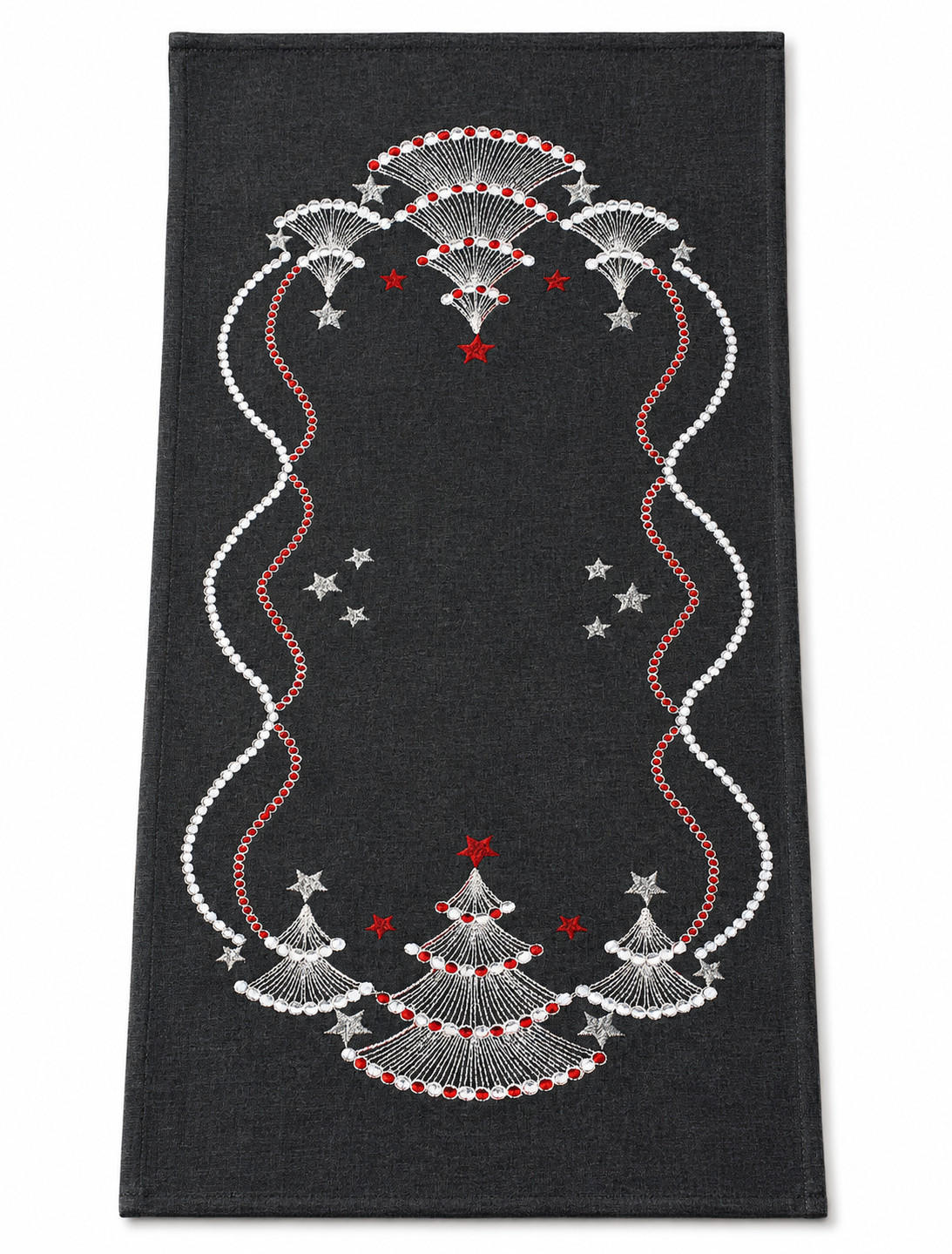TISCHLÄUFER 40/90 cm Tannenbaum Weihnachten Leinenoptik - Anthrazit/Weiß, Textil (40/90cm) - TiborTex