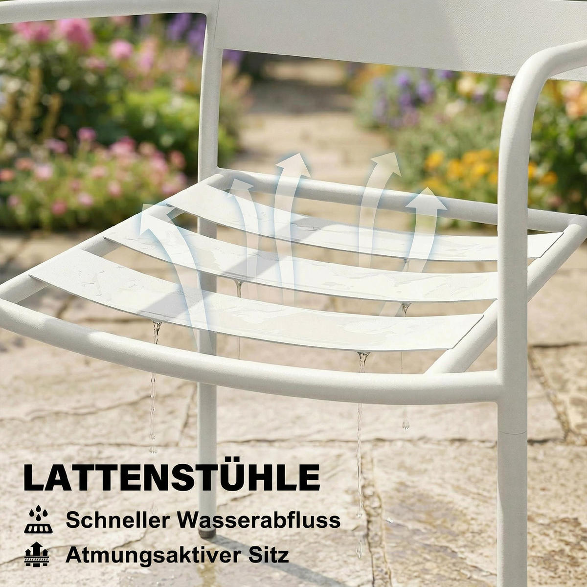 BISTROSET DE-07326 mit Glastisch und Lamellen-Design Weiß - Weiß, Glas/Metall - ComfortXL
