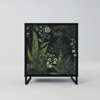 SIDEBOARD FERN FLOWERS, Schwarz, 57,5x42x67,5 cm, Schwarze Metall-Rahmenfüße - Multicolor/Schwarz, Holzwerkstoff/Metall (57.5/67.5/42cm) - SpaceRebels