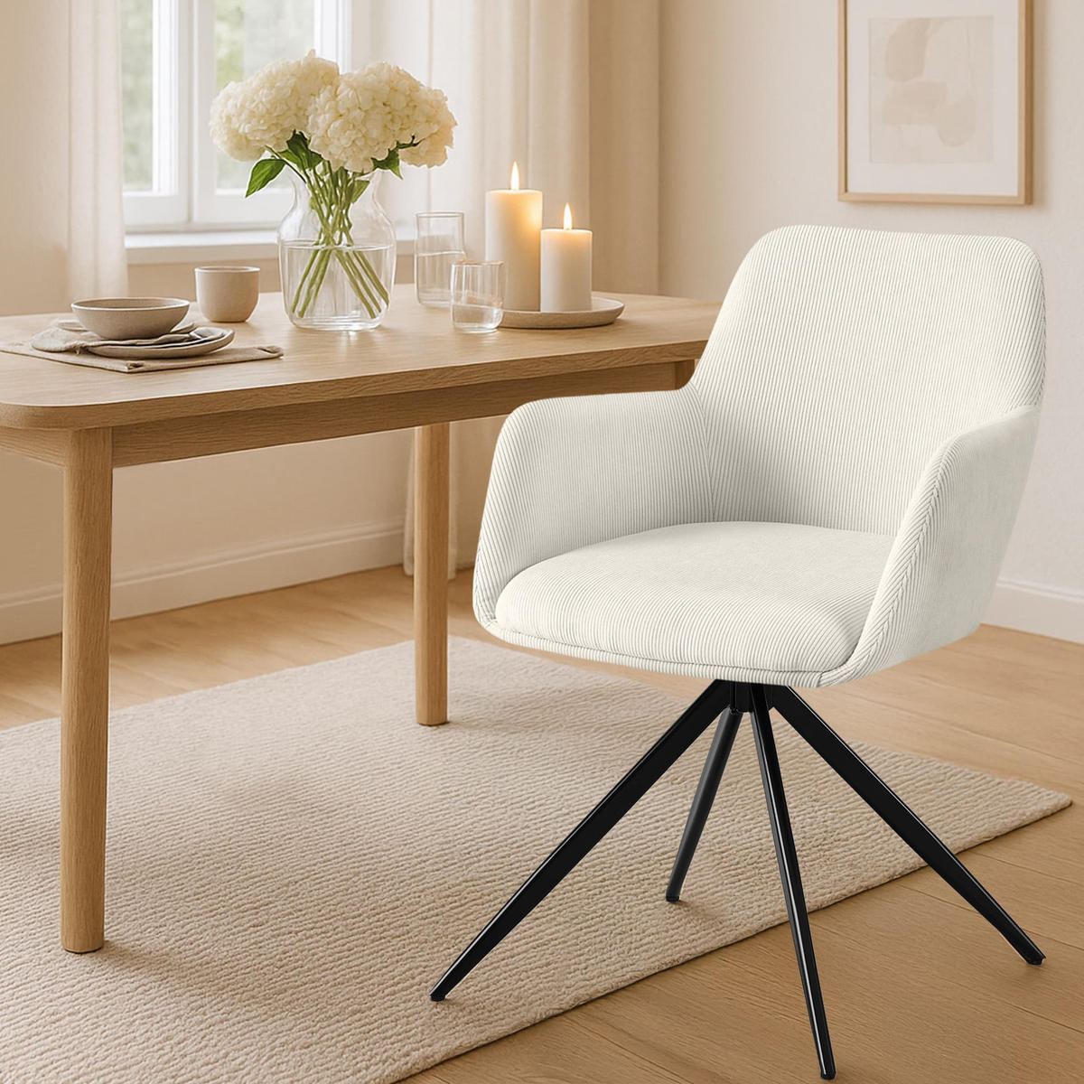 ESSZIMMERSTUHL Cord Creme - Creme/Schwarz, Textil/Metall (56/81/62cm) - CLP