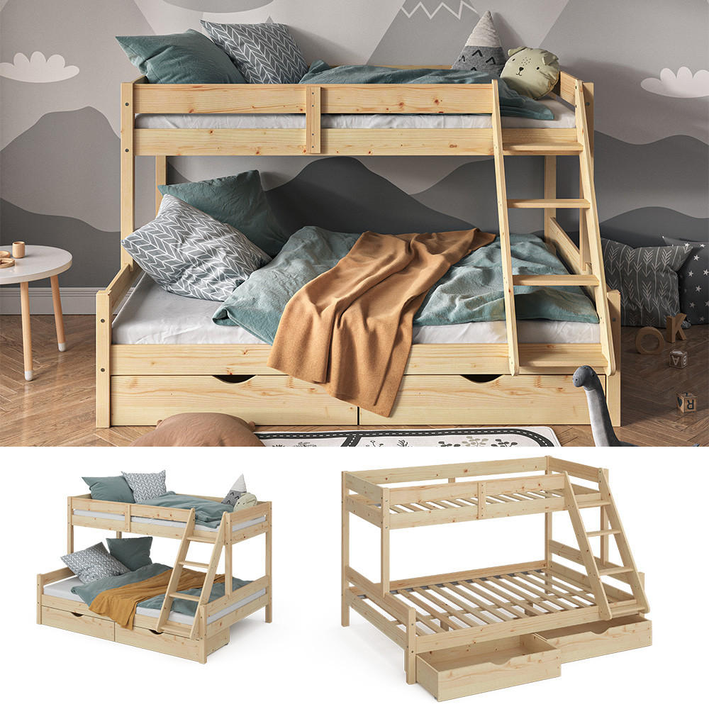 ETAGENBETT Everest Naturholz 140x200/90x200 cm mit Schubladen - Eichefarben, Holz (140/200cm) - VitaliSpa