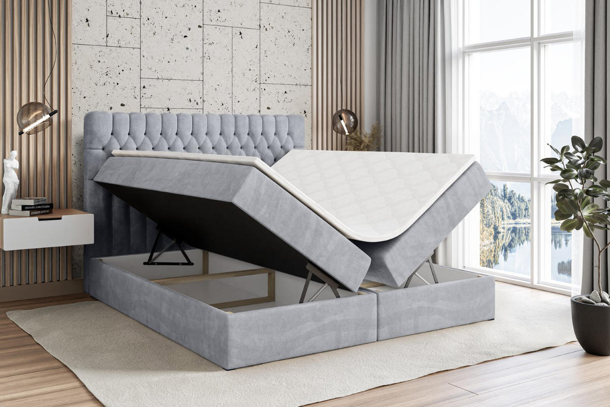 BOXBETT mit Matratze H3 und Lattenrost - SERENE - 120x200 Grau - Hellgrau, Holzwerkstoff (120/200cm) - ALTDECOR