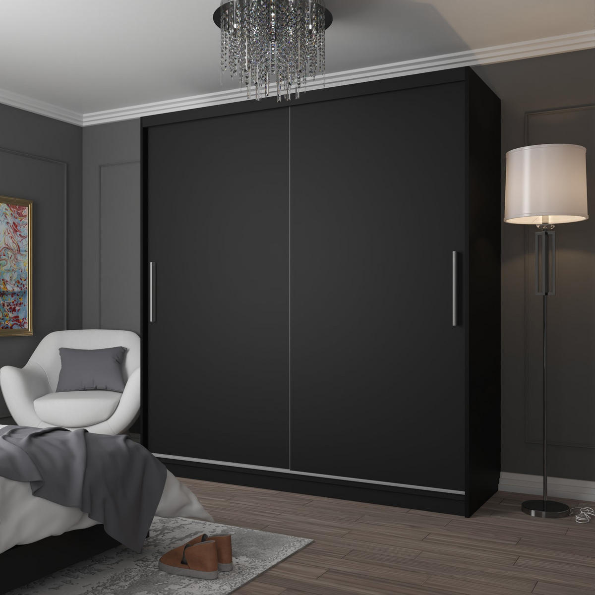 SCHWEBETÜRENSCHRANK Verona SI, Schwarz Matt, 200 cm - Schwarz, Holz (200/216/60cm) - B BELINI GROUP