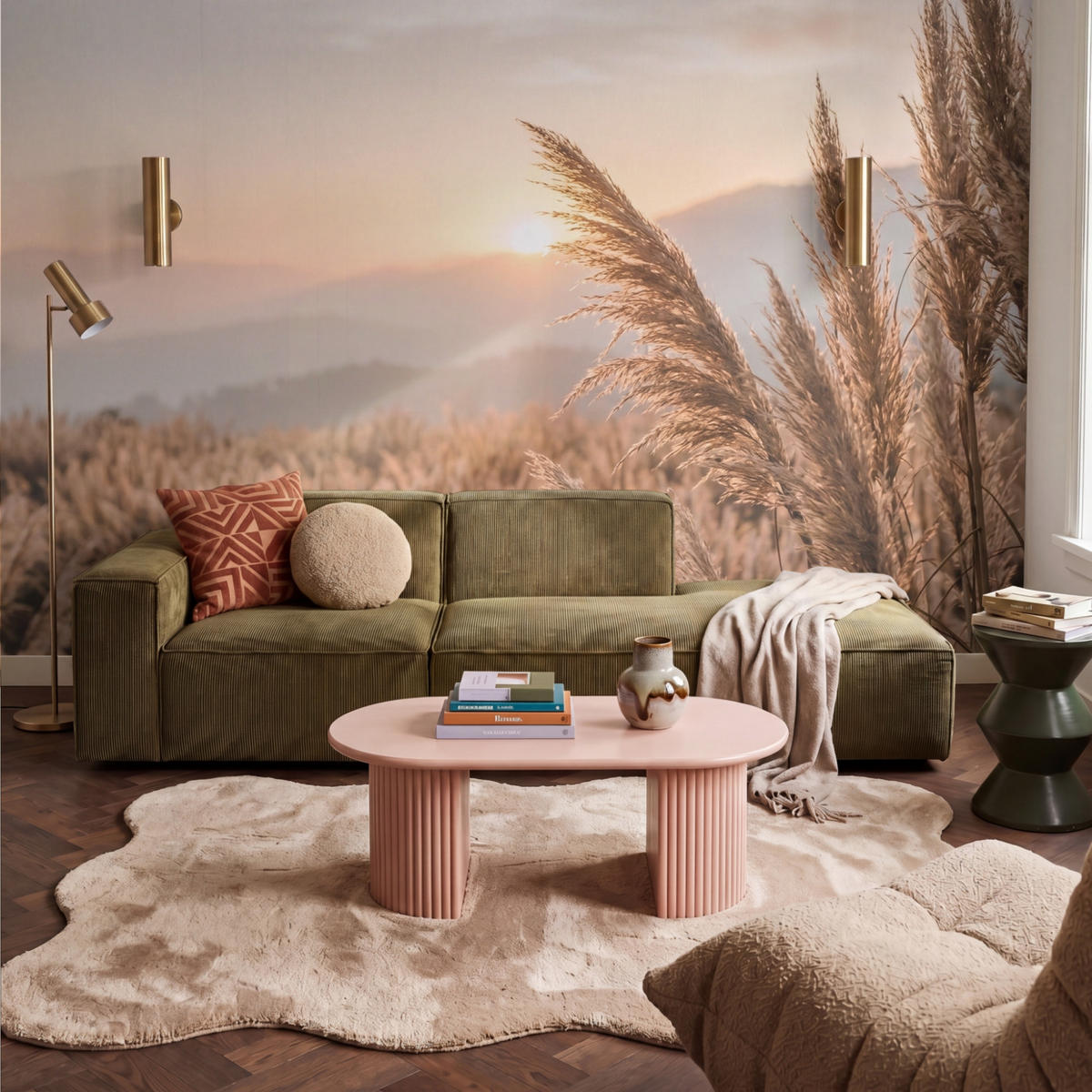 TAPETE - Gras - Feld - Sonne - Natur - 350x240 cm - Sandfarben, Papier (350/240cm) - OnlyWow