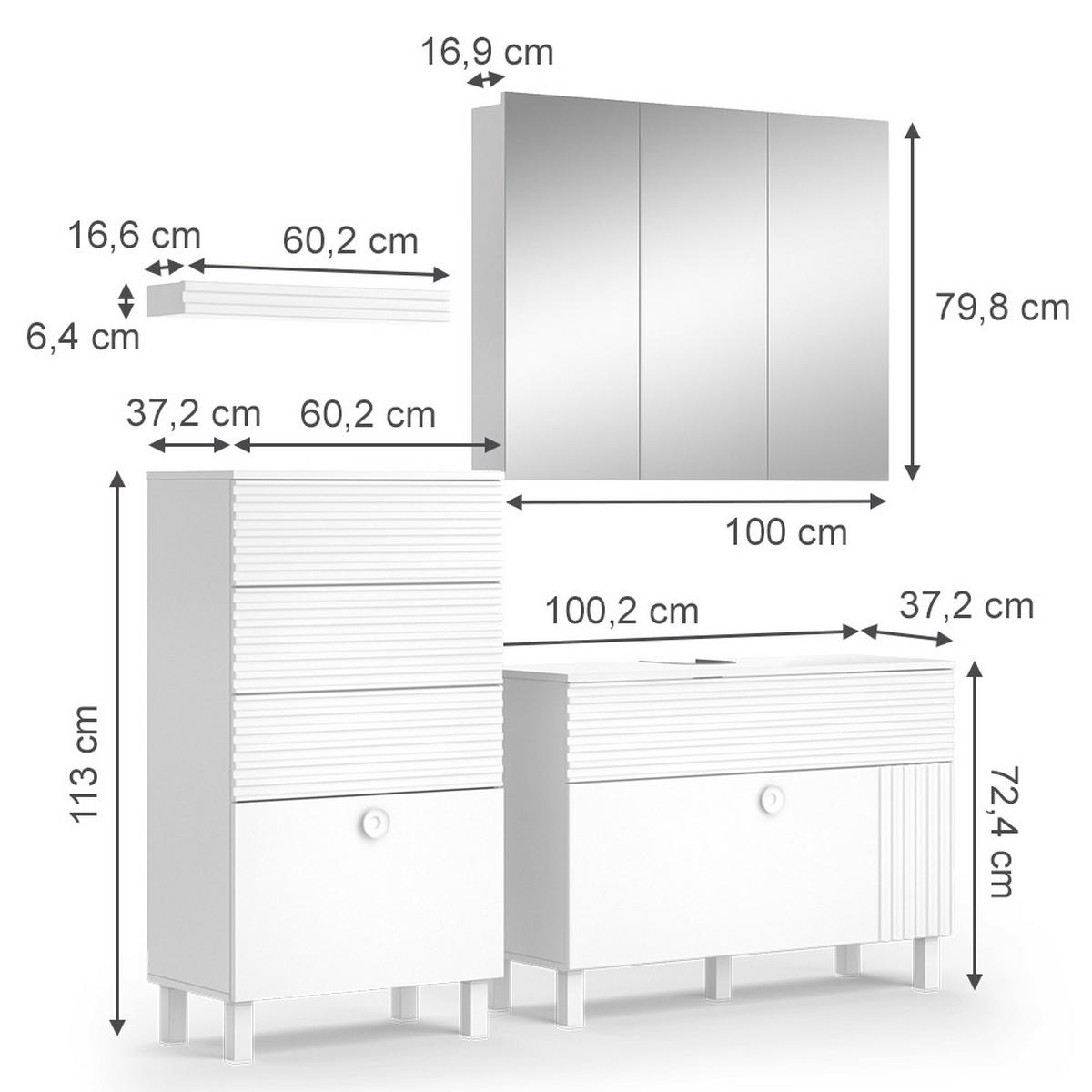 BADMÖBEL-SET Sola Weiß 3 Teile, mit Midischrank - Weiß, Holzwerkstoff (100/72/37cm) - Vicco