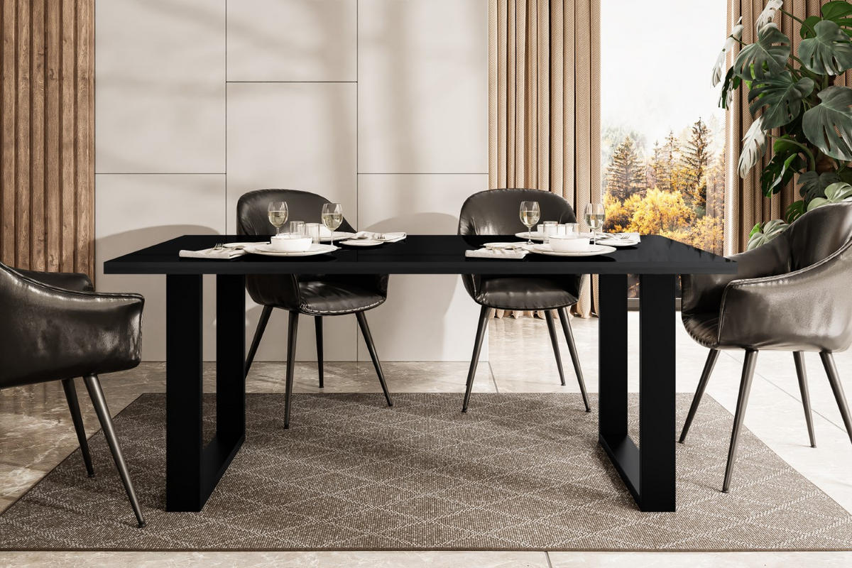 ESSTISCH 160x90x75 cm - Schwarz Hochglanz / Schwarz- KLYN U - Schwarz Hochglanz, Holzwerkstoff (160/90/75cm) - ALTDECOR