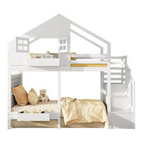 ETAGENBETT 90/200 cm Weiß aus Kiefer Massivholz mit Stauraumtreppe und Fenster - Weiß, Holzwerkstoff (90/200cm) - OKWISH