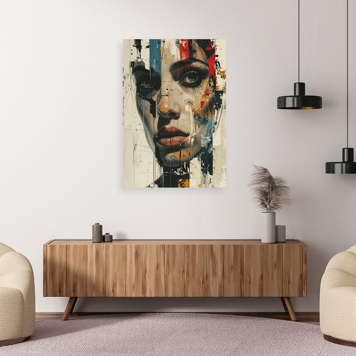 BILD auf Leinwand, Künstlerisches Porträt einer Frau im Street-Art-Stil - Grau, Textil (40/60cm) - Feeby