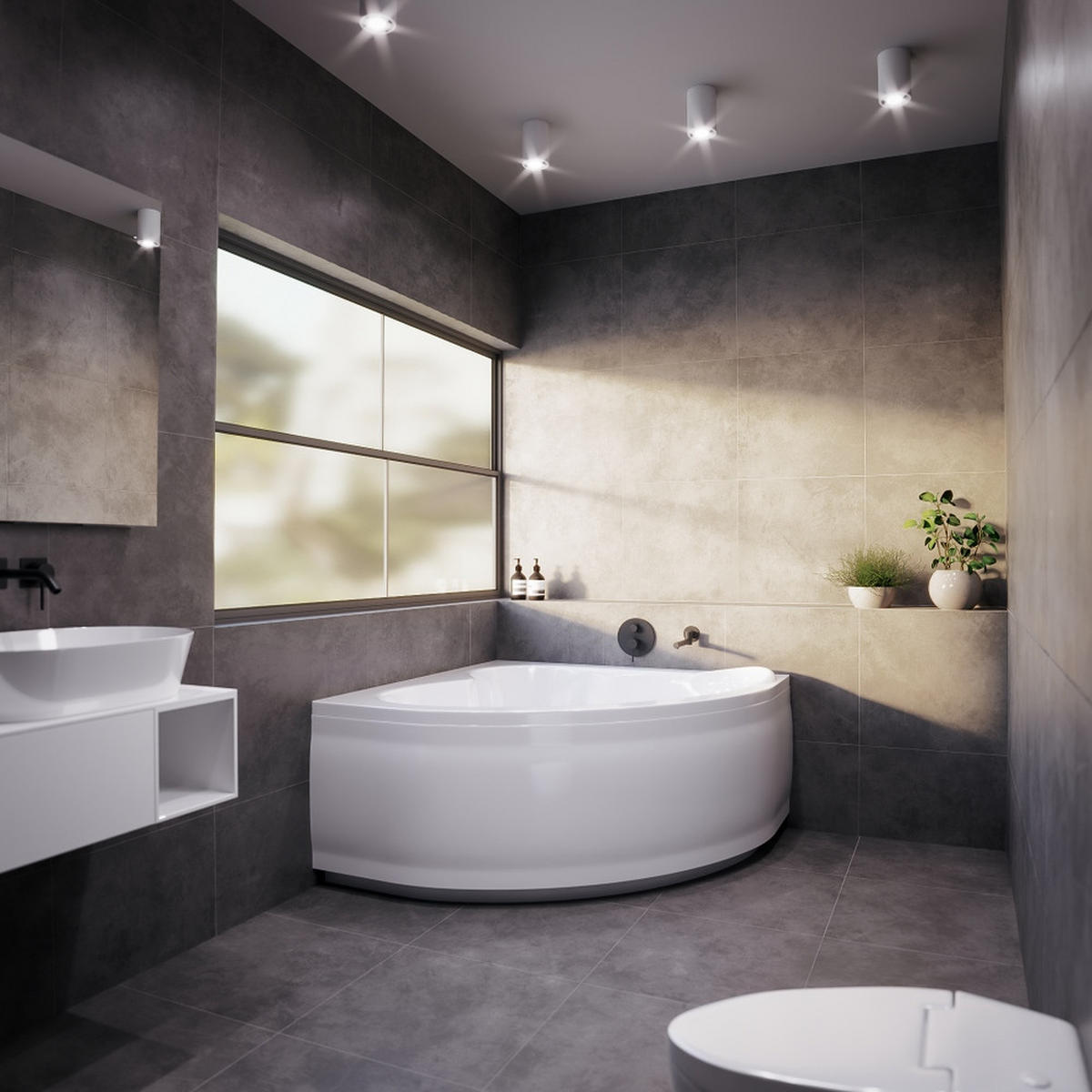 BADEWANNE Eckwanne MIA 120/120 mit Schürze Ablauf Füße - Weiß, Kunststoff (120/57.5/120cm) - bad land