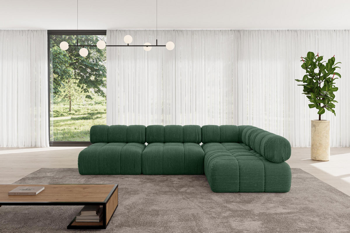 ECKSOFA modulares Sofa Samaro-L2 - 285x190x70 cm Grün Cord - Grün, Holzwerkstoff/Textil (285/190cm) - ALTDECOR