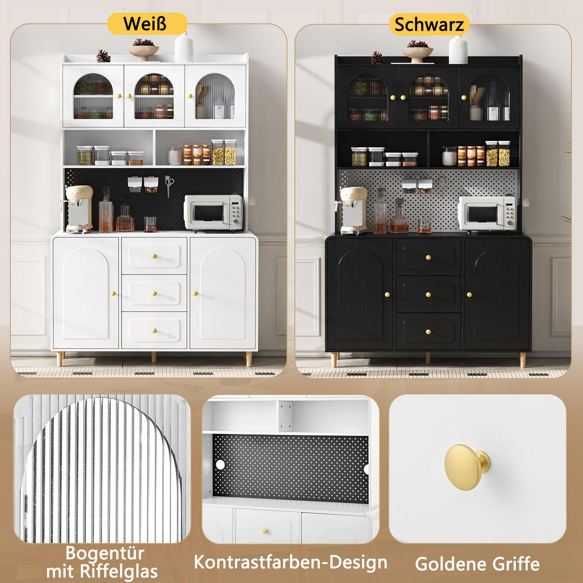 BUFFET 120/40/190 cm weiß aus MDF mit Lochplatte - Weiß, Holzwerkstoff (120/190/40cm) - OKWISH