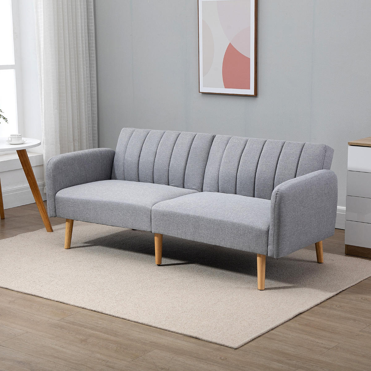 SCHLAFSOFA, 2-Sitzer Stoffsofa mit Schlaffunktion, 173 x 75 x 73 cm, Grau - Hellgrau/Naturfarben, Holz/Textil (75/73/173cm) - HOMCOM