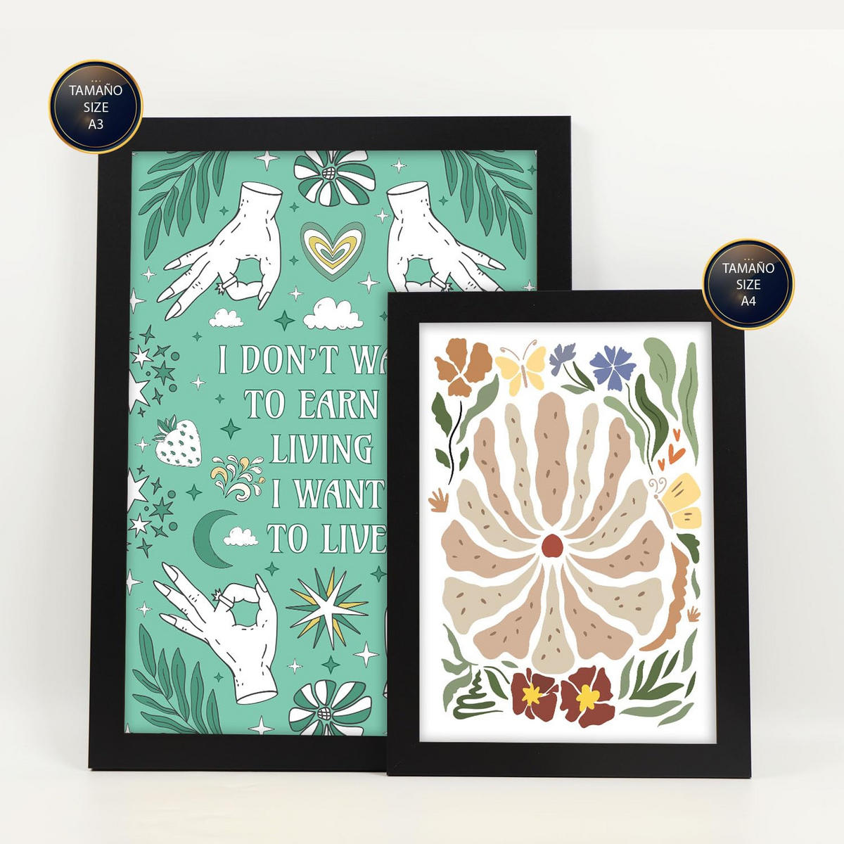 POSTER Set Mit 6 Drucken Von Live In Brilliant Groovy Style Postersammlung Dekorative Rahmen Für Ihr Zuhause Wandkunstdruck A3 & A4 Schwarzer Rahmen - Schwarz, Papier (29/3cm) - Nacnic