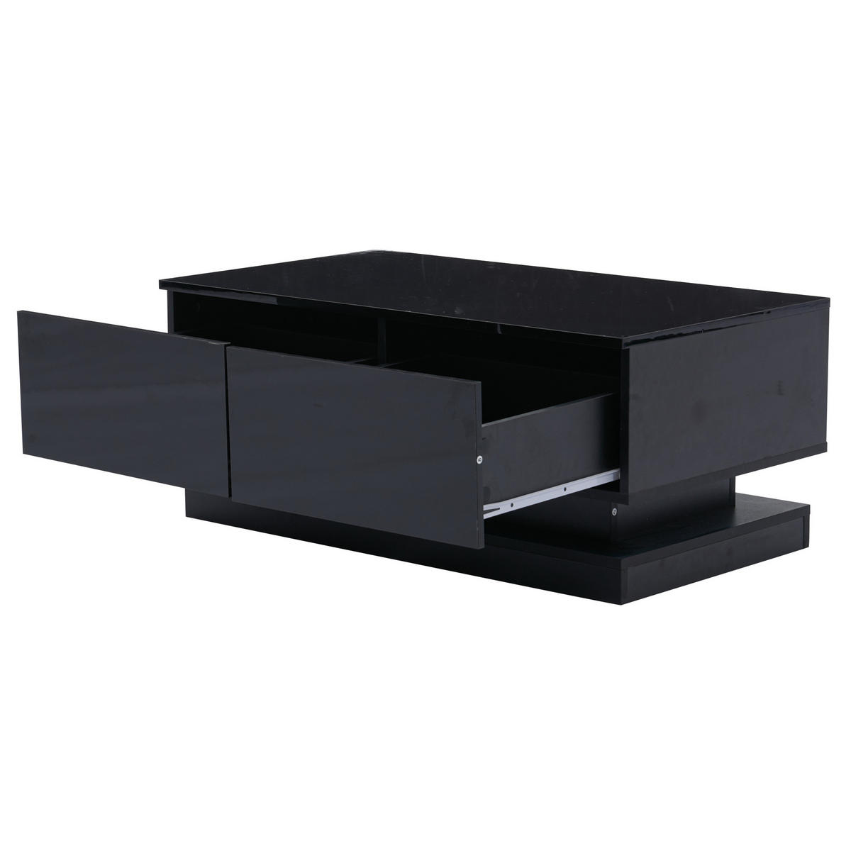 COUCHTISCH 90/50/38 cm mit 2 Schubladen, LED-Beleuchtung per App und Hochglanzfront, Schwarz - Schwarz, Holzwerkstoff (90/50/38cm) - Redom