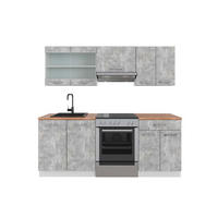 KÜCHENZEILE R-Line Beton/Weiß 200 cm, AP Eiche - Schieferfarben/Weiß, Holzwerkstoff (200/81.6/60cm) - Vicco
