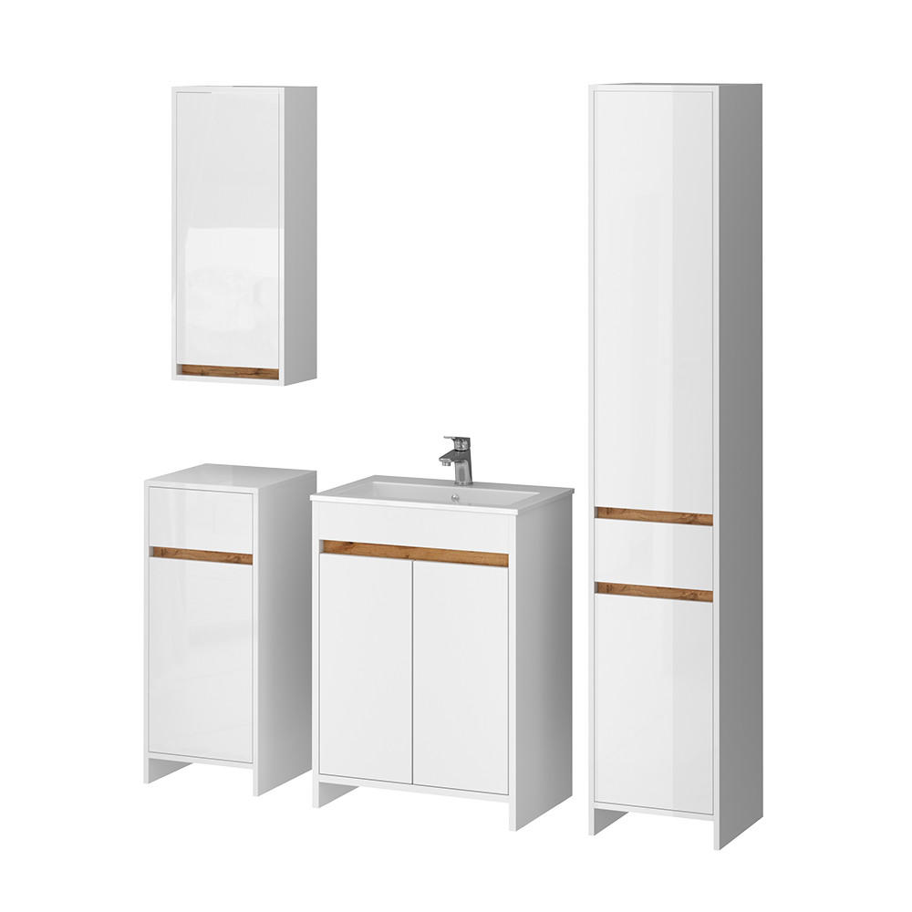 SET MOBILIER BAIE Lemgo, Alb lucios ridicat, 5 piese