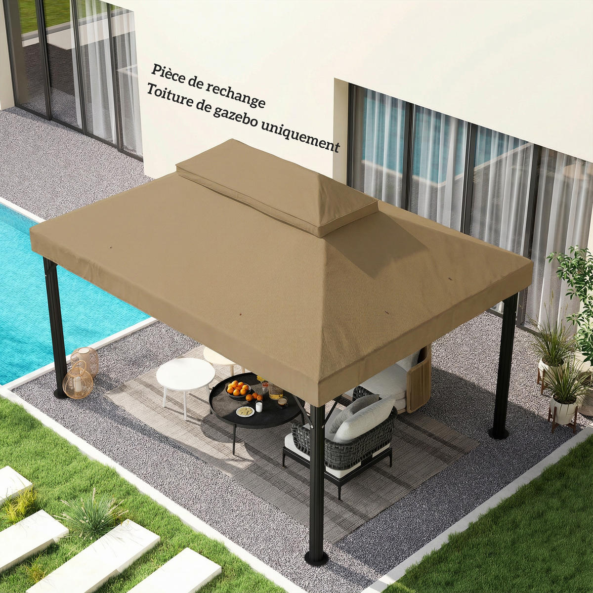 ERSATZDACH, 4x3 m für Pavillon, beige, Doppeldach, Polyester 370 g/m² - Multicolor, Kunststoff (400/300cm) - FORIOUS